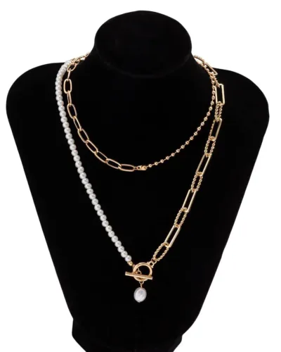 Baroque OT Buckle Double Layered Pearl Necklace 5