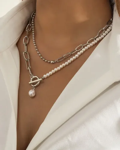 Baroque OT Buckle Double Layered Pearl Necklace 6