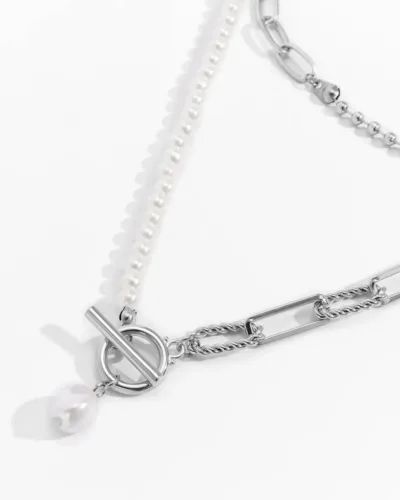 Baroque OT Buckle Double Layered Pearl Necklace 7