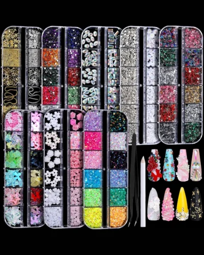 Bedazzling Nail Charms Rhinestones Kit 8 Boxes of Nail Gems