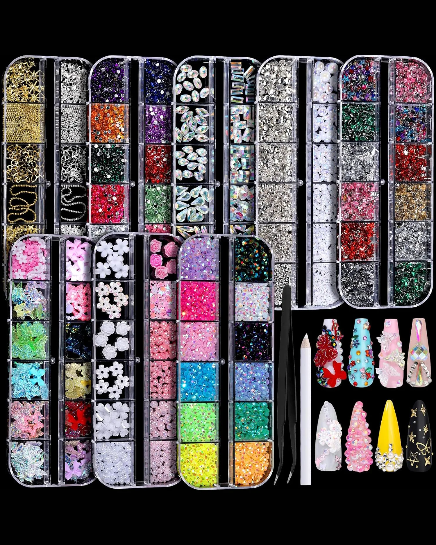 Bedazzling Nail Charms Rhinestones Kit 8 Boxes of Nail Gems