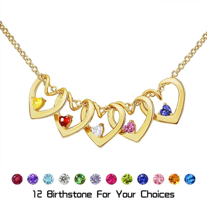 Birthstone Heart Pendant Customized Name Necklace