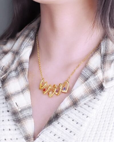 Birthstone Heart Pendant Customized Name Necklace