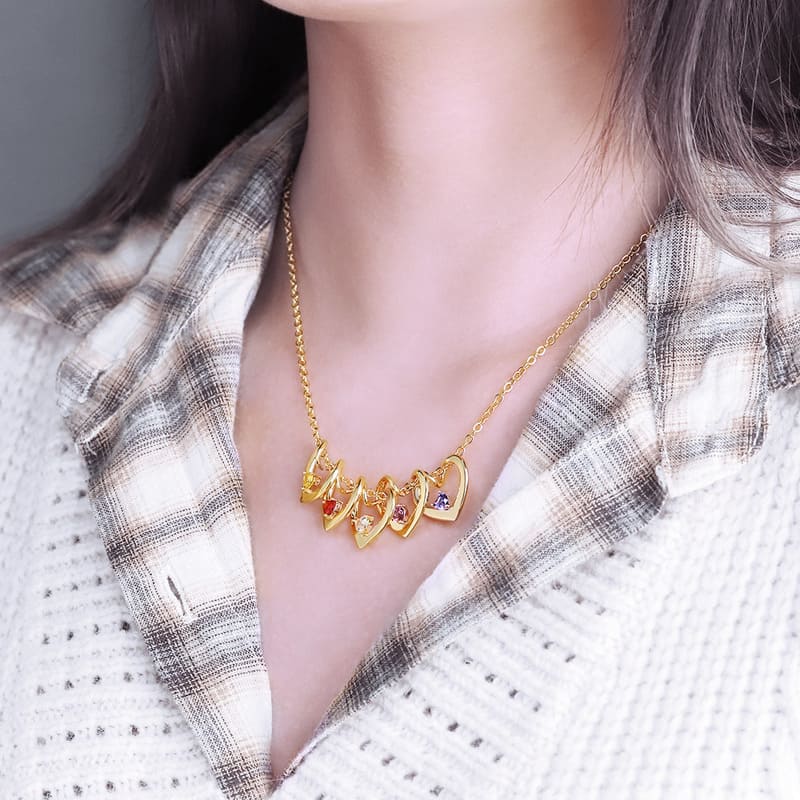Birthstone Heart Pendant Customized Name Necklace