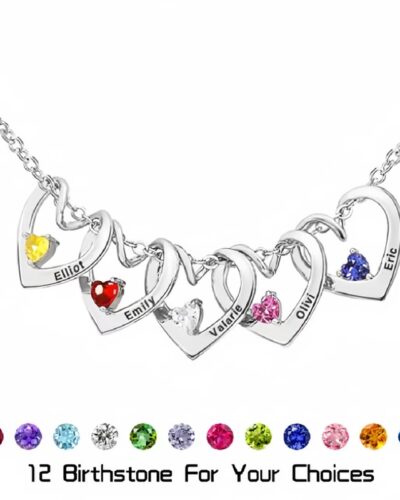 Birthstone Heart Pendant Customized Name Necklace