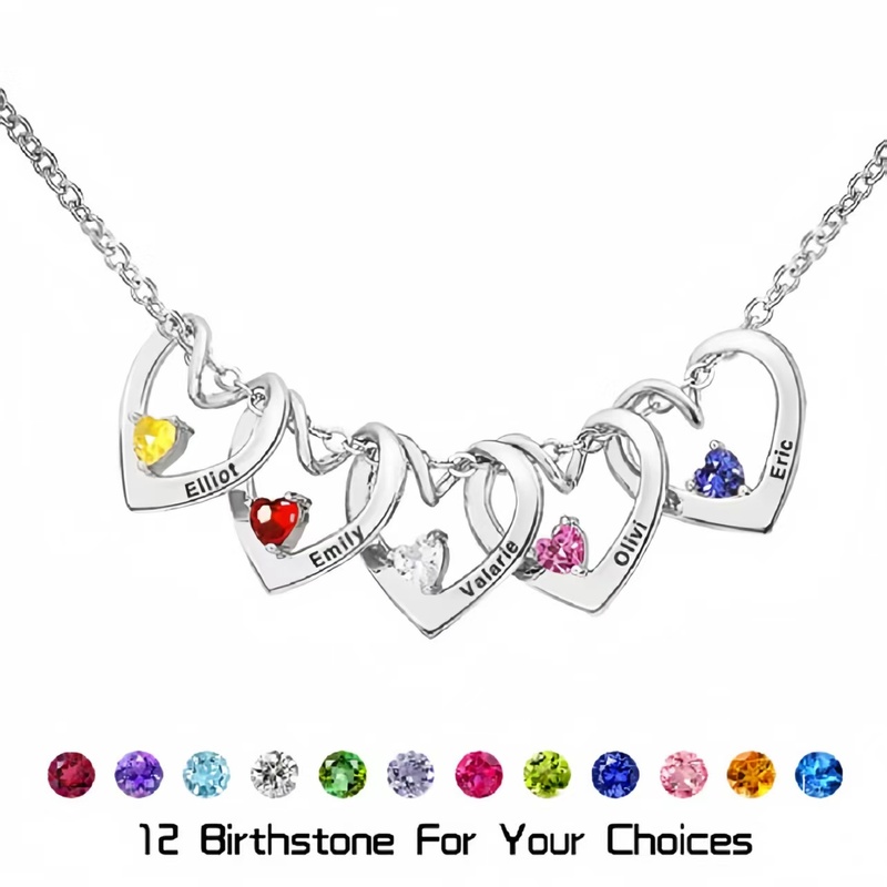 Birthstone Heart Pendant Customized Name Necklace