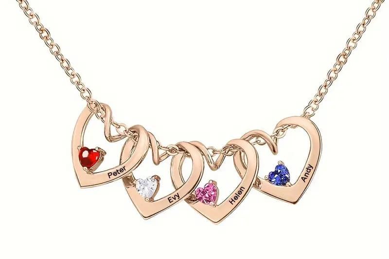 Birthstone Heart Pendant Customized Name Necklace