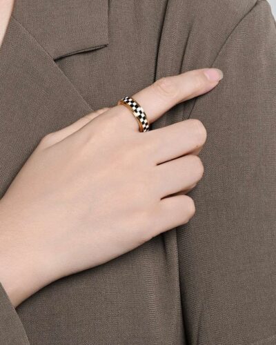 Alternativní pohled na Checkerboard Stainless Steel Spinner Rings for Women