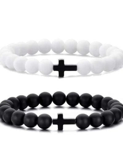 Black and White Beads Cross Bracelet Wholesale