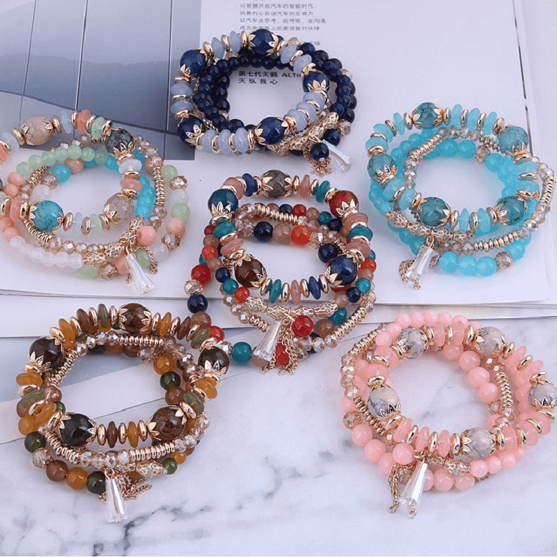 Layered Abacus Beads Bohemian Stackable Bracelet Tassel