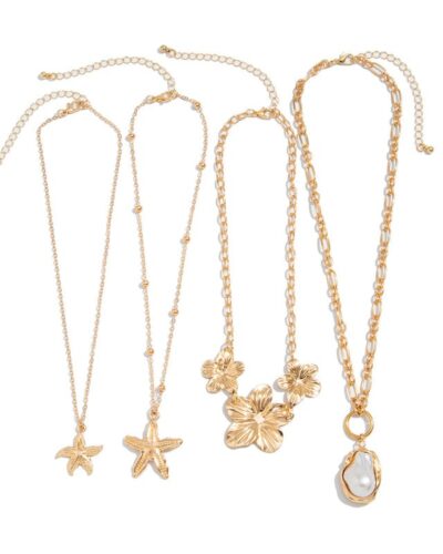 Bohemian Layered Flower Pearl Starfish Necklace Hawaii Style