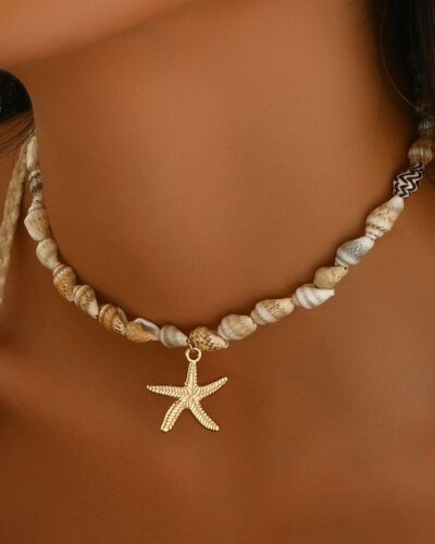 Bohemian Starfish Seashell Choker Necklace for Summer Beach