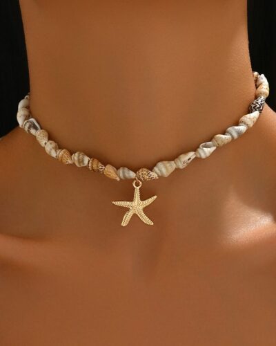 Bohemian Starfish Seashell Choker Necklace for Summer Beach