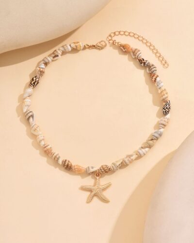 Bohemian Starfish Seashell Choker Necklace for Summer Beach
