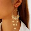 Boho Retro Ethnic Style Hoop Drop Earrings Gold