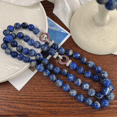 Bold 12MM Blue Beaded Lapis Lazuli Necklace 1