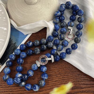 Bold 12MM Blue Beaded Lapis Lazuli Necklace 2