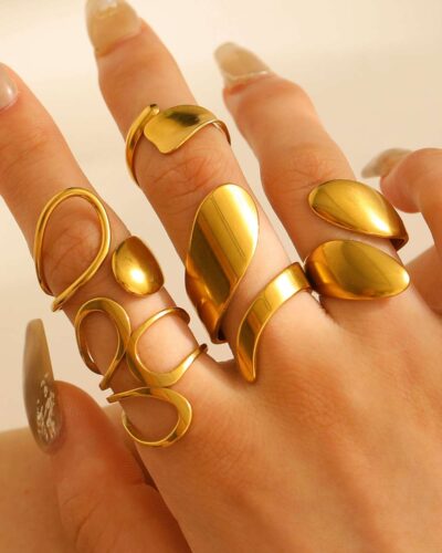 Alternativní pohled na Bold Adjustable Stainless Steel Vintage Rings Set for Women