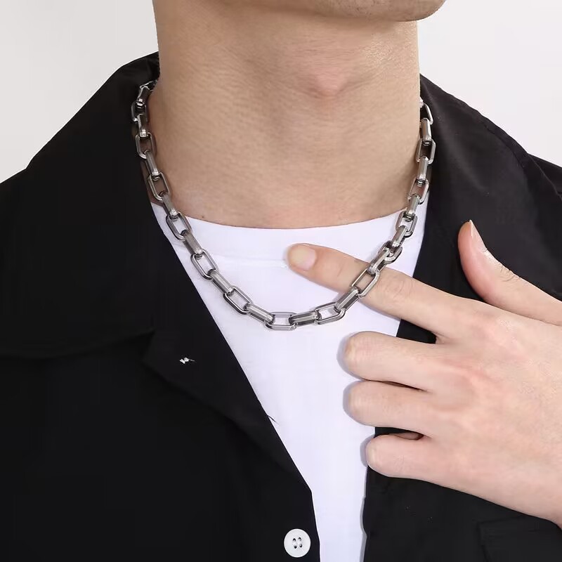 Bold Thick Rectangle Link Chain Necklace Bracelet for Men