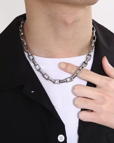 Bold Thick Rectangle Link Chain Necklace Bracelet for Men