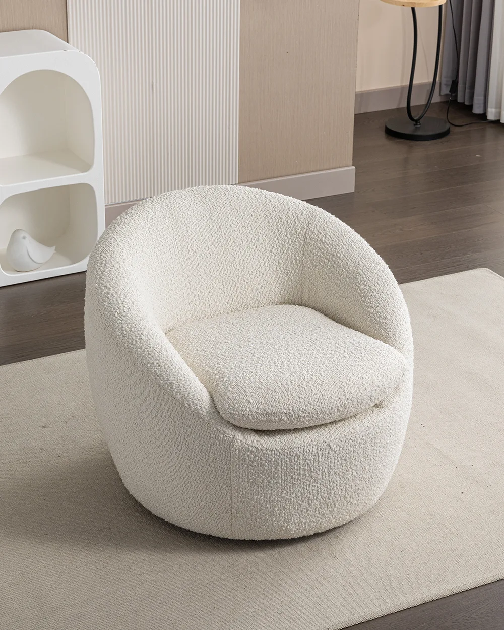 Cozy Round Boucle Swivel Accent Chair for Living Room