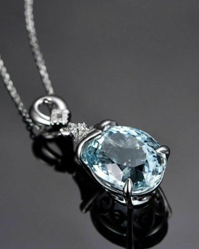 Brilliant Aquamarine Birthstone Pendant Necklace Gift for Her