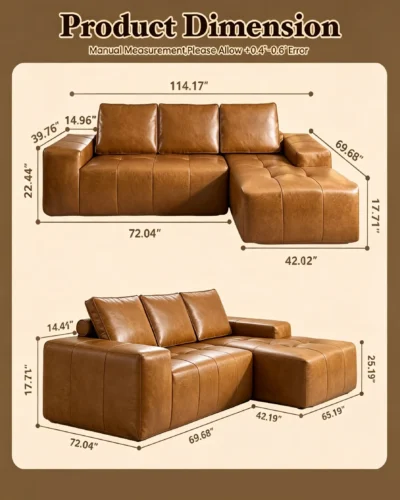 Brown Faux Leather Sectional Sofa for Living Room 11