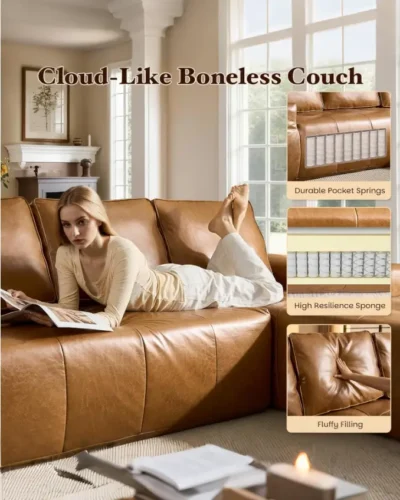 Brown Faux Leather Sectional Sofa for Living Room 7