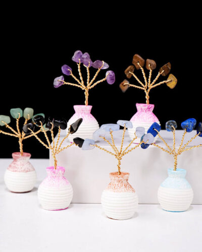 Bulk Raw Stones Crystal Tree Ornaments with Vase