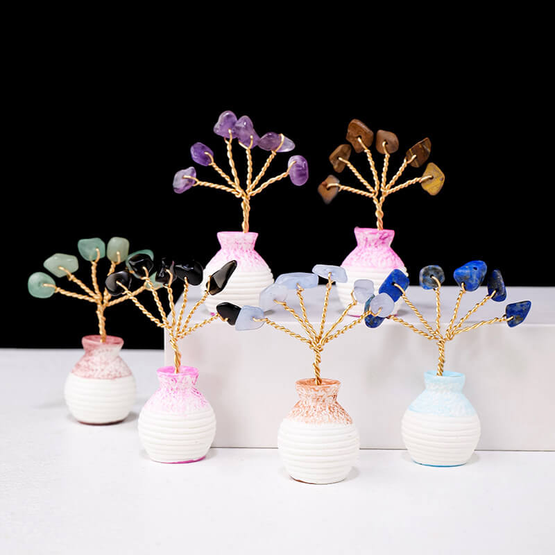 Bulk Raw Stones Crystal Tree Ornaments with Vase