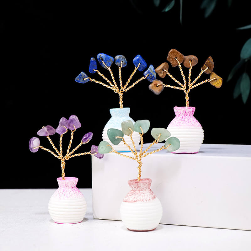 Bulk Raw Stones Crystal Tree Ornaments with Vase