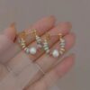 Chic Crystal Stones Beaded Pearl Hoop Earring Boho