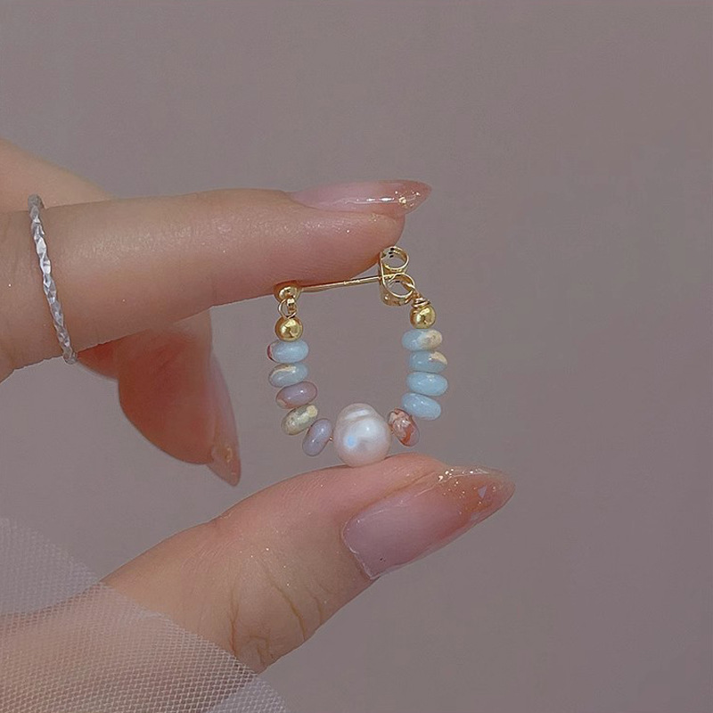 Chic Crystal Stones Beaded Pearl Hoop Earring Boho