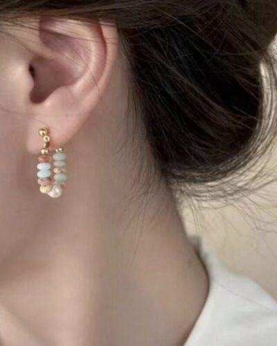 Chic Crystal Stones Beaded Pearl Hoop Earring Boho