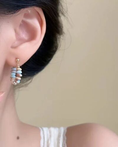 Chic Crystal Stones Beaded Pearl Hoop Earring Boho