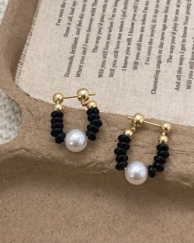 Chic Crystal Stones Beaded Pearl Hoop Earring Boho