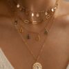 Chic Stackable 4-Layered Charm Necklace Rhinestone Coin Pendant