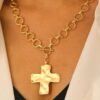 Chunky Stainless Steel Gold Cross Necklace OT Buckle
