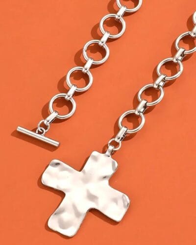Chunky Stainless Steel Gold Cross Necklace OT Buckle