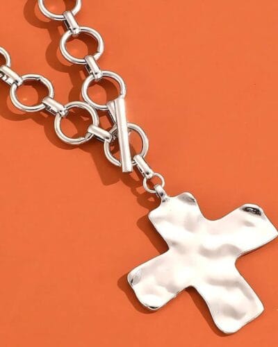 Chunky Stainless Steel Gold Cross Necklace OT Buckle 6