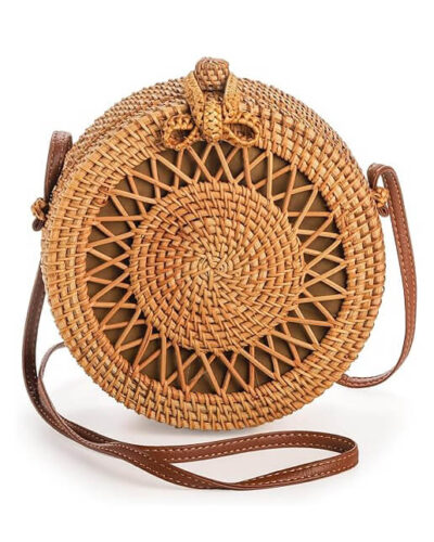 Circle Chic Boho Rattan Crossbody Bag For Holiday Dating Beach