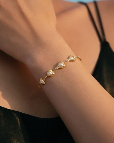 Classic 18K Gold Plated Heart Beading Pearl Bracelet
