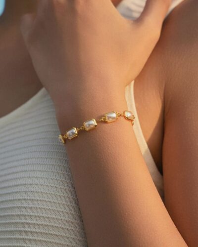 Classic 18K Gold Plated Heart Beading Pearl Bracelet