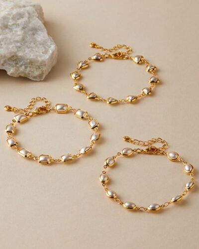 Classic 18K Gold Plated Heart Beading Pearl Bracelet