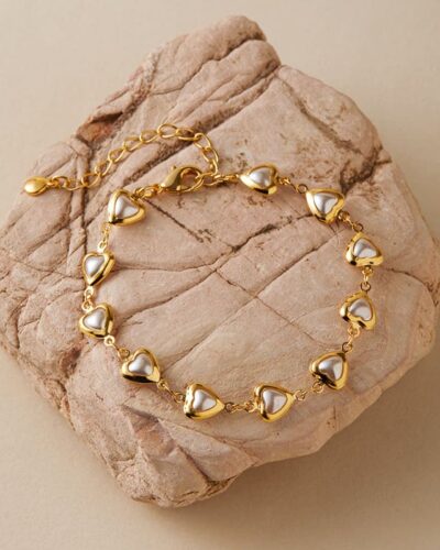 Classic 18K Gold Plated Heart Beading Pearl Bracelet