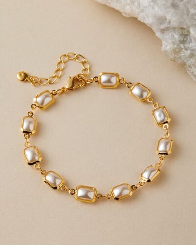 Classic 18K Gold Plated Heart Beading Pearl Bracelet