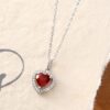 Classic 925 Sterling Silver Garnet Heart Necklace with Cubic Zircon