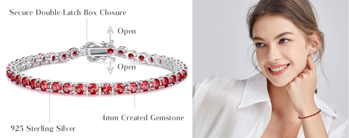 Classic Red Ruby Birthstone Tennis Bracelet 8