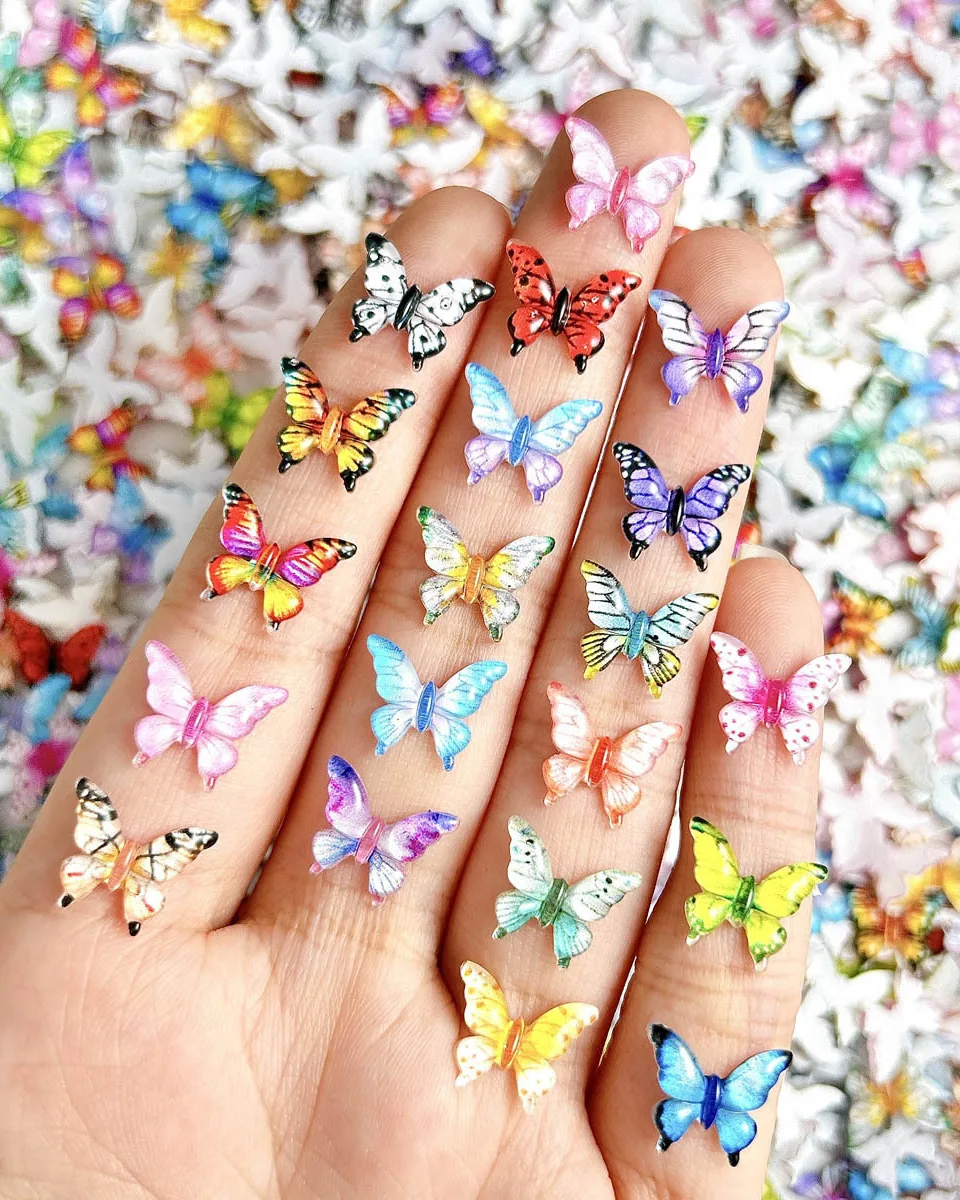 50Pcs 3D Mixed Colorful Butterfly Resin Nail Charms for Nails