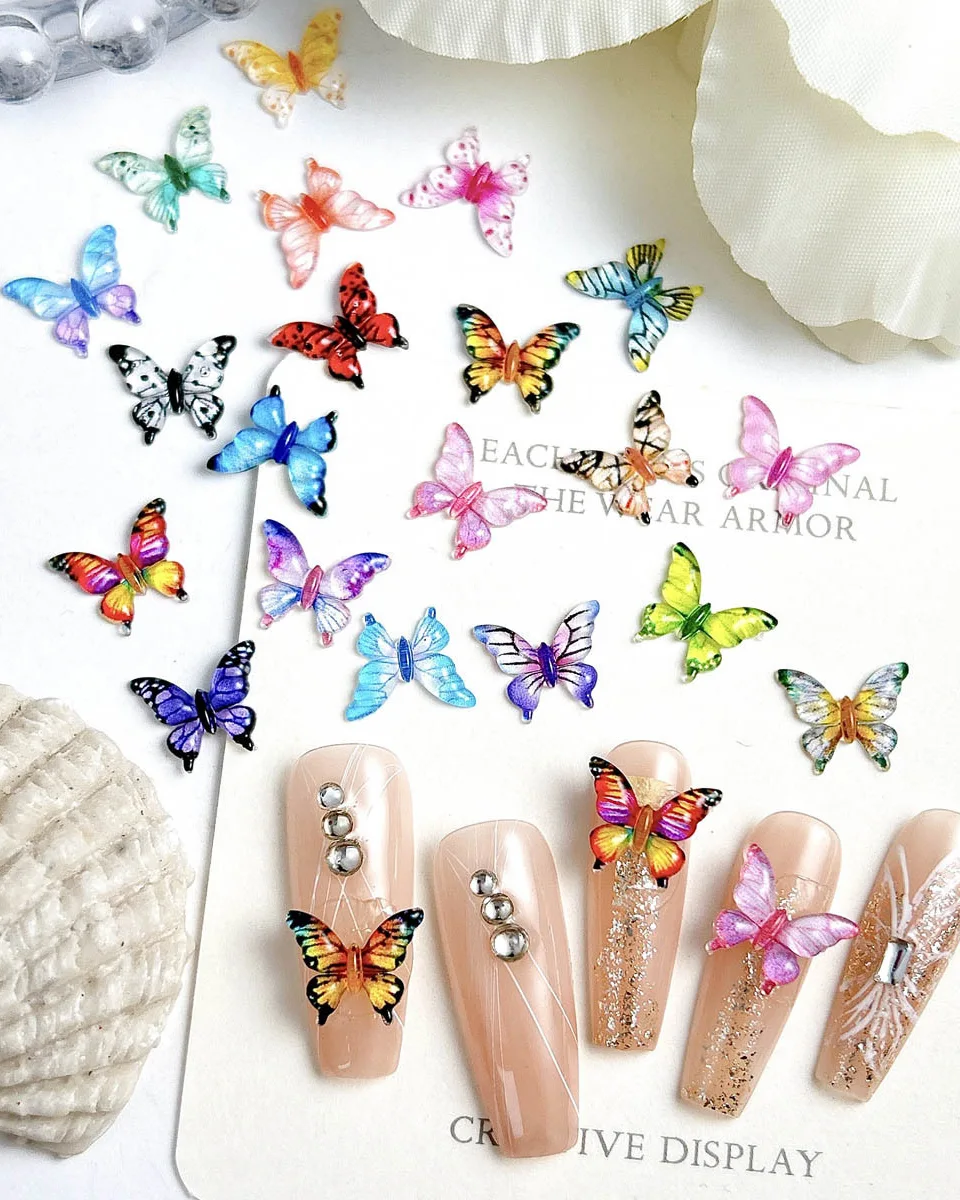 50Pcs 3D Mixed Colorful Butterfly Resin Nail Charms for Nails - Image 2